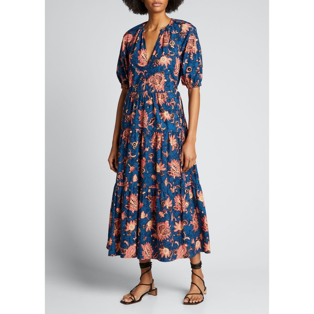 A.L.C. Tiered Paisley Floral Print Cotton Maxi Dress - Picture 2 of 15